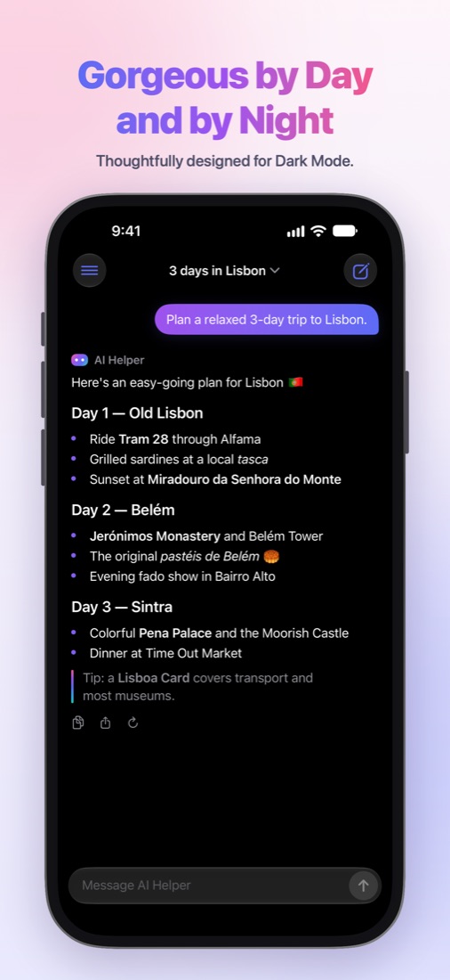 AI Helper in dark mode