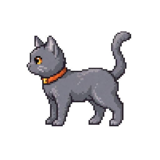 A grey pixel-art cat