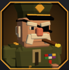 Portrait of General Grubb: a gruff low-poly general with an eye patch and a cigar
