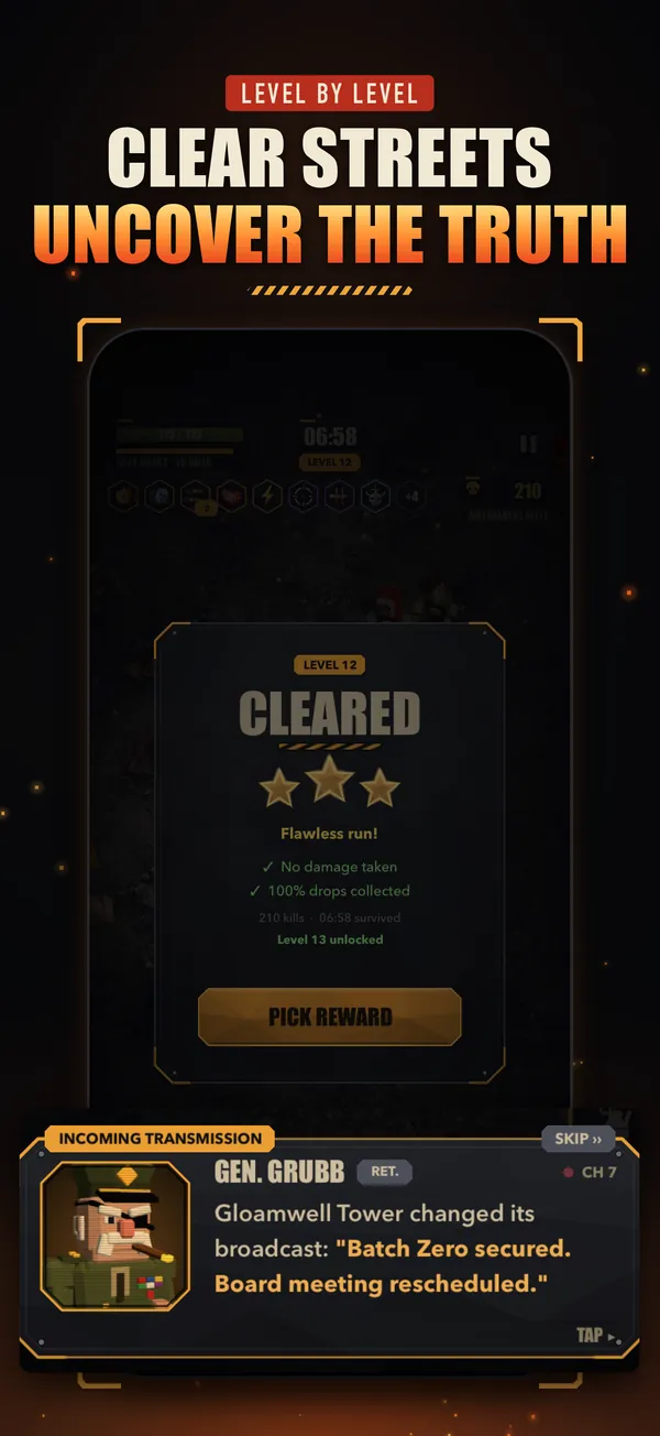 Clear streets, uncover the truth: a three-star level clear and a new story transmission